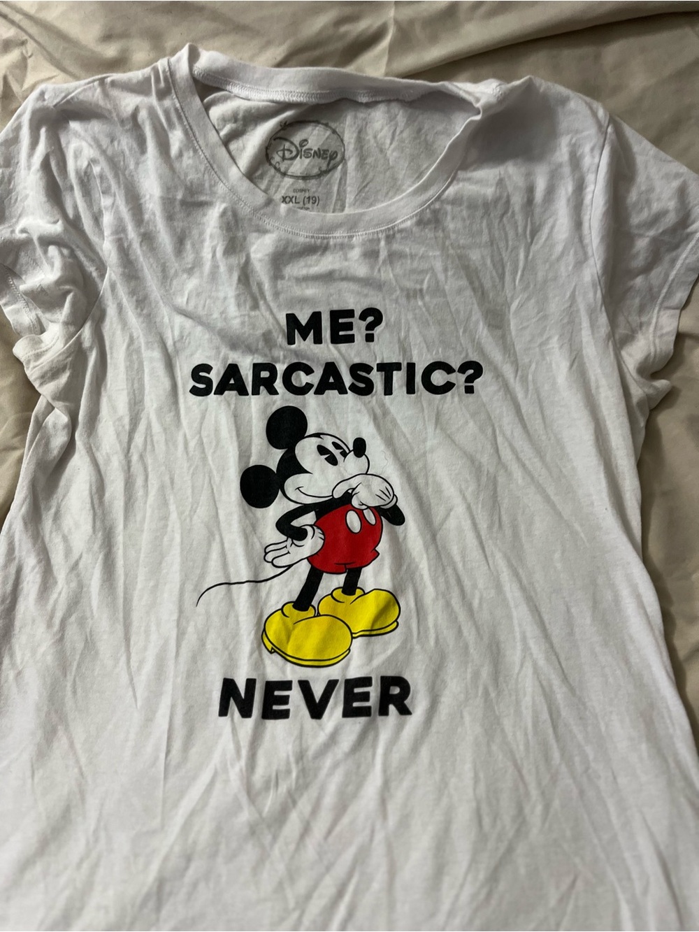 Disney White Mickey Mouse 'Me? Sarcastic? Never' Graphic Tee